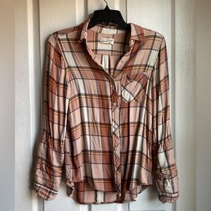 Universal Threads Orange and Pink Plaid Shirt